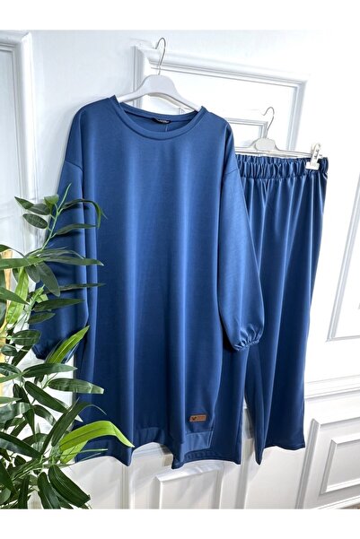 Aşkı Endam Bade Two Thread Combed Cotton Set with Crest Detail - Indigo