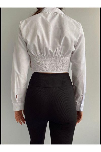BE CHİC Cămașă Crop de damă albă cu corset cu spate elastic Gm2000