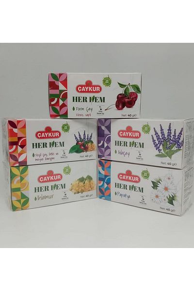 Çaykur Herdem Green Tea Blended Teas 5 in 1 40 g X 5 (Cups Sachet Tea)