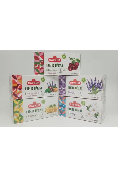 Çaykur Herdem Green Tea Blended Teas 5 in 1 40 g X 5 (Cups Sachet Tea)
