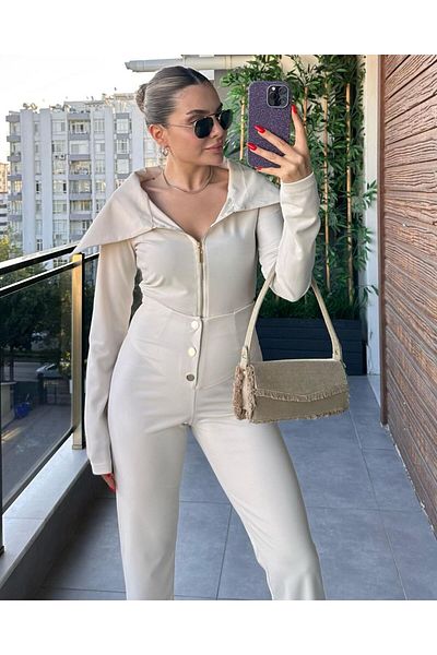 MYA Women's Zippered Crop Cardigan & Button Detailed Trousers Double Set | Stylish & Comfortable Double Suit