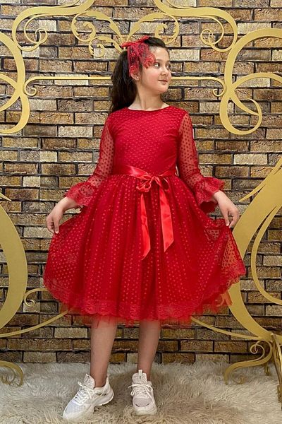 ABİYEKİDS Lace Girl's Dress Red for Ages 10/14