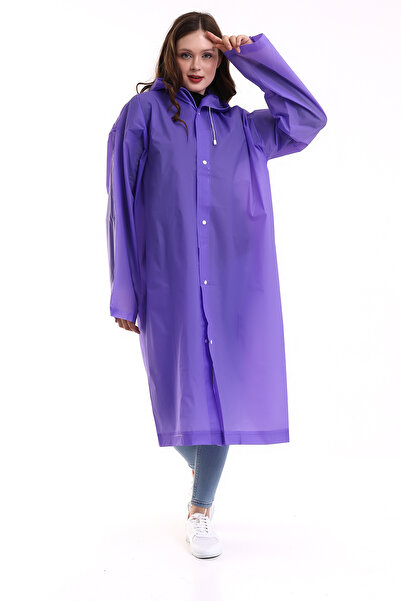 Chunky Frame Kadın Erkek Yağmurluk Şemsiye Kapüşonlu Çıtçıtlı Eva Beyaz Yağmurluk