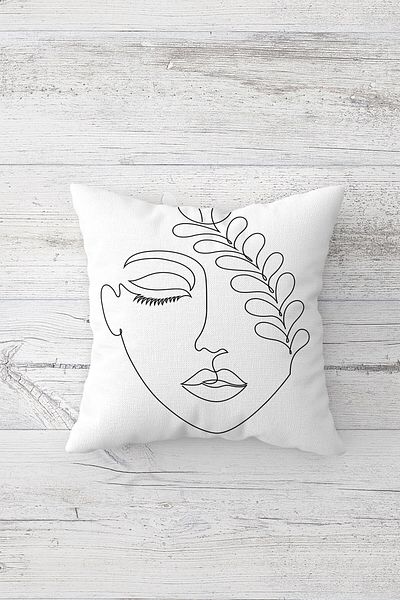Latibule Line Art Portrait Patterned Hidden Zippered Throw Pillow Cover Sofa Pillow Cover Set (4 PCS)
