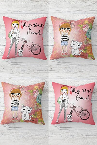linazaitun Animal Lover Young Girl Patterned Hidden Zippered Throw Pillow Cov...