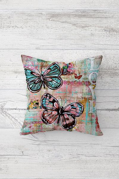 Pelangi Vintage Butterfly and Bicycle Patterned Hidden Zippered Throw Pillow Cover Seat Pillow Cover Set(4PCS)