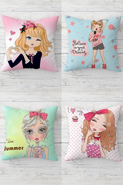 linazaitun Bicycle Make Up Girl Hidden Zippered Throw Pillow Cover Seat Pillow Cover Set (4 PCS)