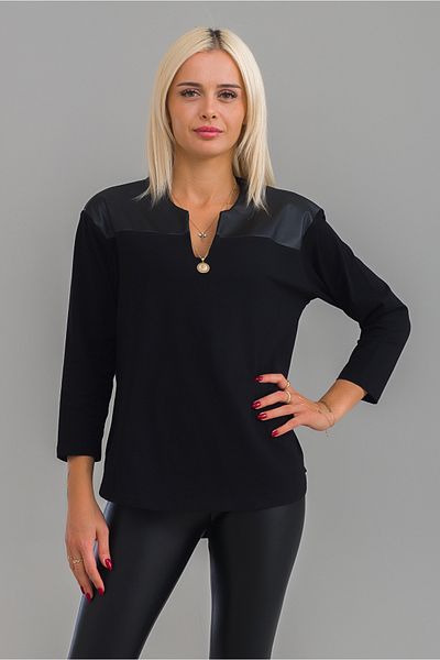 Bold & Young Women's Black Color Faux Leather Robe Cotton Lycra V-Neck Tunic