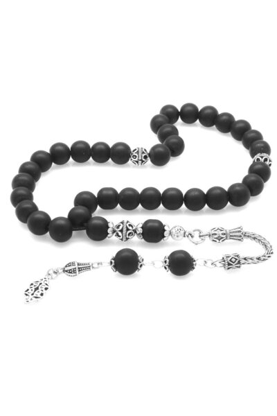 Tesbihane 925 проба срібний кулька з бахромою, матовий онікс, натуральний камінь, чотки