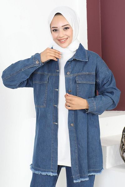 Modamihram Džínová bunda Tassel Detailed Blue 6011