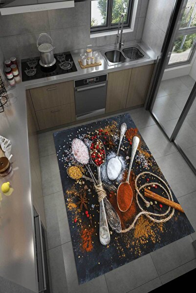 VolgsHome Dijital Baskı Yıkanabilir Kaymaz Taban Dekoratif Salon Mutfak Halıs...