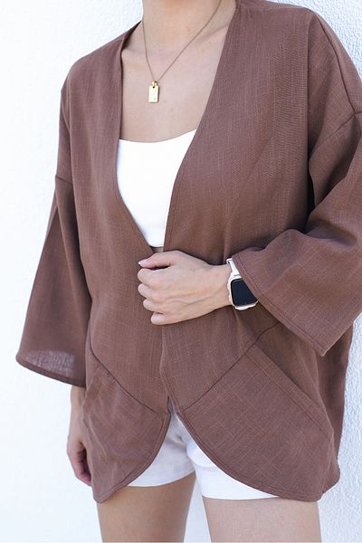 Catz Clothes Women's Jacket + Brown Vera Linen Short Kimono