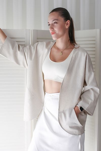 Catz Clothes Women's Jacket + Cream Linen Short Kimono