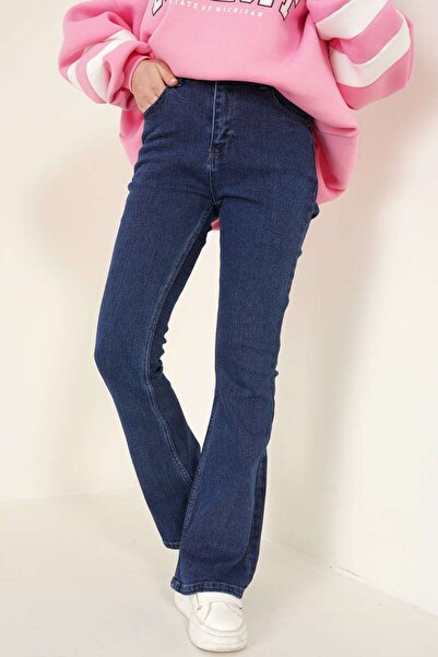 ByCukurovaFrango Julia Zvonaste nogavice Jeans Solmaz tamnoplave španske farm...