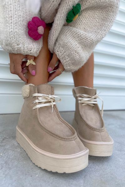 Shoebutik Μπότες Dominique Beige Suede