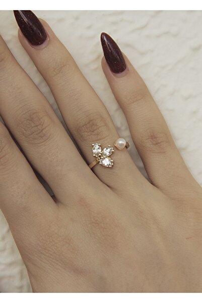 takıtarzım خاتم نسائي ذهبي قابل للتعديل مرصع باللؤلؤ والاحجار