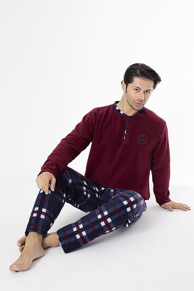 SEBOTEKS Plaid Pocketed Men's Fleece Pajama Set 6100