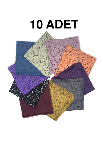 nazipek 10'lu Paket Damar Desenli Yazma Hediyelik Toptan Eşarp 100x100 Saçakl...
