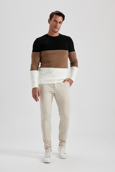 DeFacto Standard Fit Regular Cut Striped Crew Neck Knitwear Sweater A9885Ax23Wn