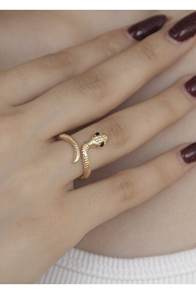 takıtarzım خاتم نسائي ذهبي على شكل ثعبان قابل للتعديل