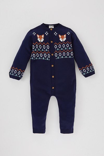 DeFacto Baby Boy Newborn Fox Patterned Knitted Jumpsuit