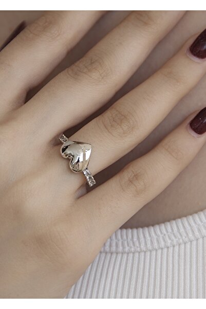 takıtarzım خاتم فضي قابل للتعديل مع حجر القلب