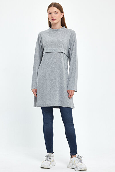 Gippe Collection Gri Spor Önü Patlı Basic Sweatshirt 10388