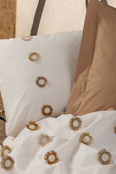 ŞENER HOME Σετ Παπλωματοθήκης Cotton Box Brode Διπλό Ranforce Nomi Beige
