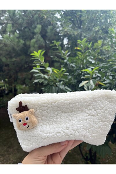 sumicorn Christmas Deer Plush Washable Zippered Gingham Lined Cloth Pen Holder