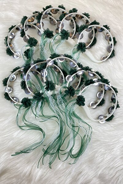 ZEYMERADE الدف الأخضر المزخرف لوصيفة العروس والحنة الليلية، ثلاثة أحجام من زه...