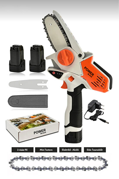 POWER BLACK Akülü Şarjlı El Testeresi Bıçkı Ağaç Kesme Dal Budama Turuncu M708