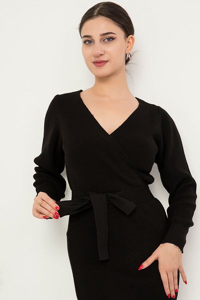 PULLIMM Rochie din tricotaje cu centură cu guler dublu ESP037
