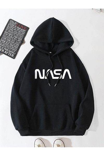 Revasser Unisex Women's/Men's Nasa Color Printed Oversize Hooded Sweatshirt