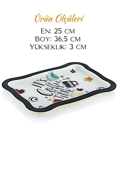 GRİMOR Life Coffee Patterned Metal Presentation Tray - Tea Coffee Tray
