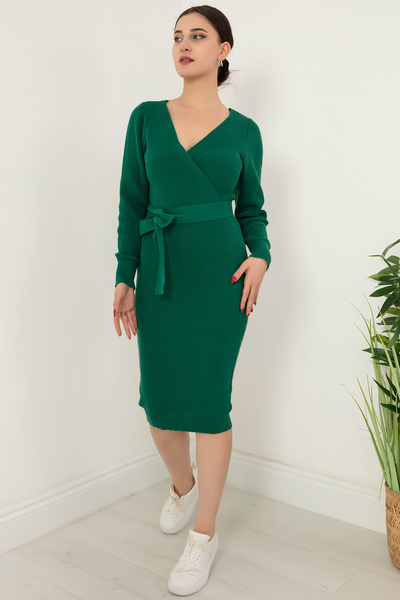 PULLIMM Πλεκτό φόρεμα με διπλό γιακά με ζώνη ESP037