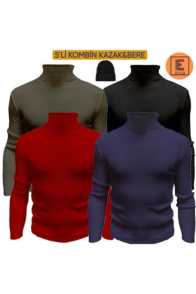 EMKA GİYİM Комбинация от 5 части, пуловер с висока яка и барета