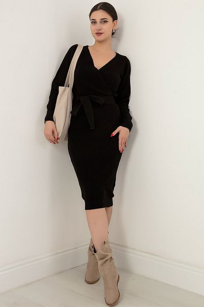 PULLIMM Rochie din tricotaje cu centură cu guler dublu ESP037