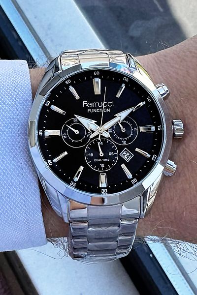 Ferrucci Function Men's Wristwatch 3 ATM Waterproof Silver Color Steel Strap + Gift Bracelet FRE2037C3