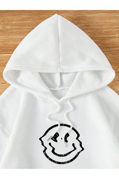 Revasser Unisex Γυναικεία/Ανδρική Smile Πολύχρωμη Ειδική Σειρά Oversize Φούτερ με κουκούλα