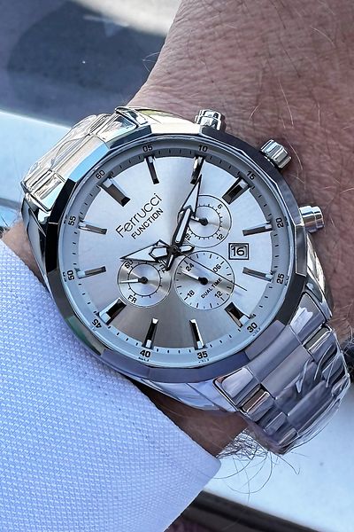 Ferrucci Function Men's Wristwatch 3 ATM Waterproof Silver Color Steel Strap + Gift Bracelet FRE2037C2
