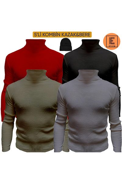 EMKA GİYİM 5-piece combination turtleneck turtleneck sweater and beret