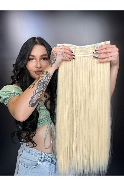 Suzan Peruk Düz Yarım Ay + 2 Yan Çıt Çıt - Orta Platin Dore