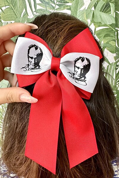 alsaccessories Dugačka kopča sa portretom Ataturka u beloj boji na crvenoj traci