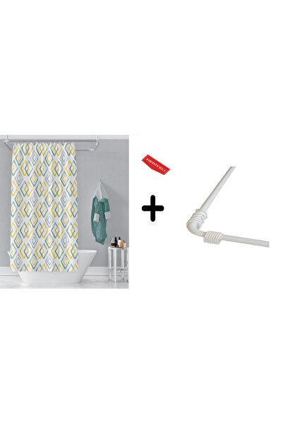 Zethome Banyo Perdesi 3589 1x180x200, Perde Borusu Askı Aparatı Köşe Boru Bey...
