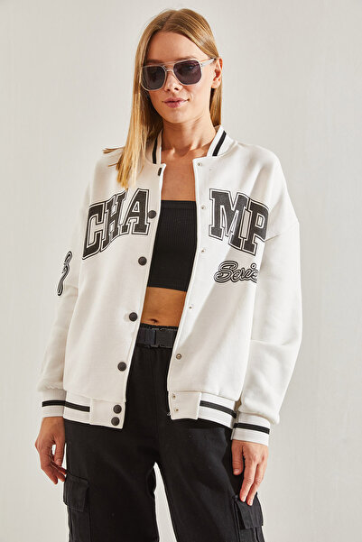 Bianco Lucci Women's Three Thread Raised Printed College Cardigan