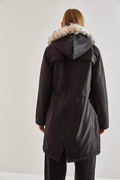 Bianco Lucci Γυναικείο παλτό με κουκούλα με γούνα