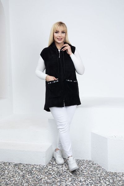 xlargebutik PLUS SIZE WOMEN'S CLOTHING NEW MODEL BLACK PLUSH FLEECE VEST