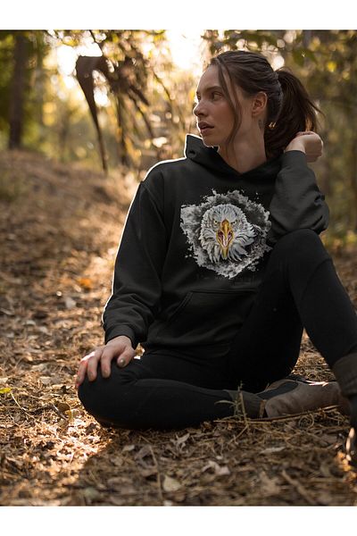 Fuddy Moda Hanorac cu glugă I'm Not Angry Written, hanorac unisex oversize imprimat cu vultur