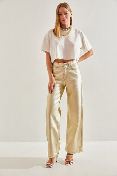 Bianco Lucci Women's Metallic Coated Trousers