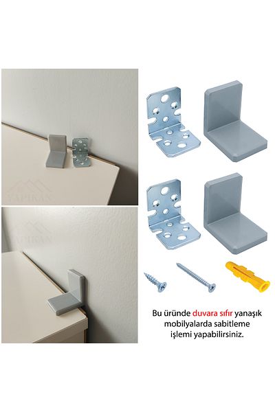 Yapıkan 2 pcs. Gray Baby Protective Cabinet Fixing Apparatus Set - Earthquake Child Protection Fixing Apparatus